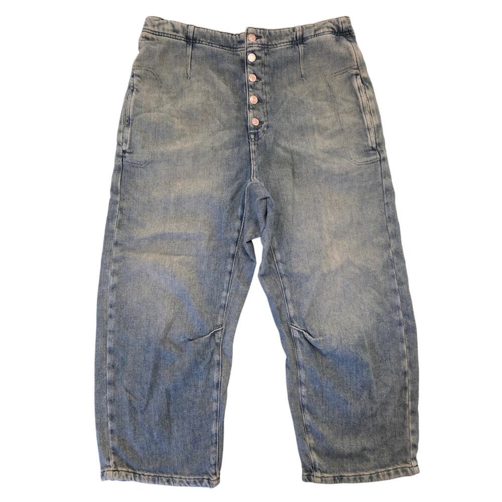 Free People Osaka Button-Fly Drop waistband Blue Jeans